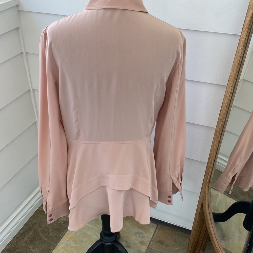 Blush Pink Nude Philosophy Blouse with Bib Front & Double Hem Top Stitch Back